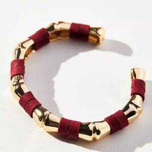 Anthropologie Leather-Wrapped Bamboo Cuff Bracelet